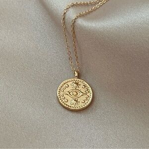 14k gold filled reversible Evil Eye coin necklace